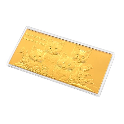 24K Yellow Gold Paws of Love Hearts of Joy Cat Family Embossed Sheet (75x154mm) 100mg