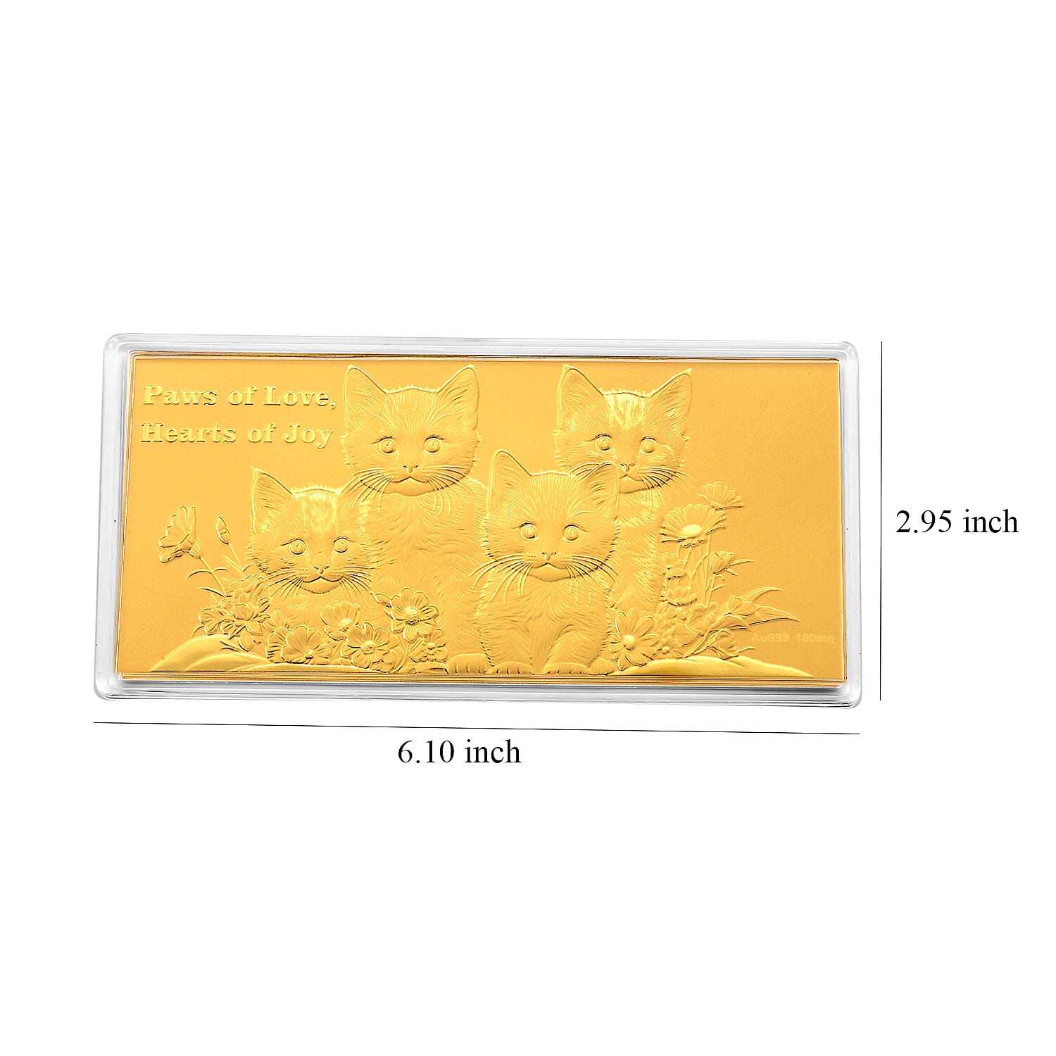24K Yellow Gold Paws of Love Hearts of Joy Cat Family Embossed Sheet (155x75mm) 100mg