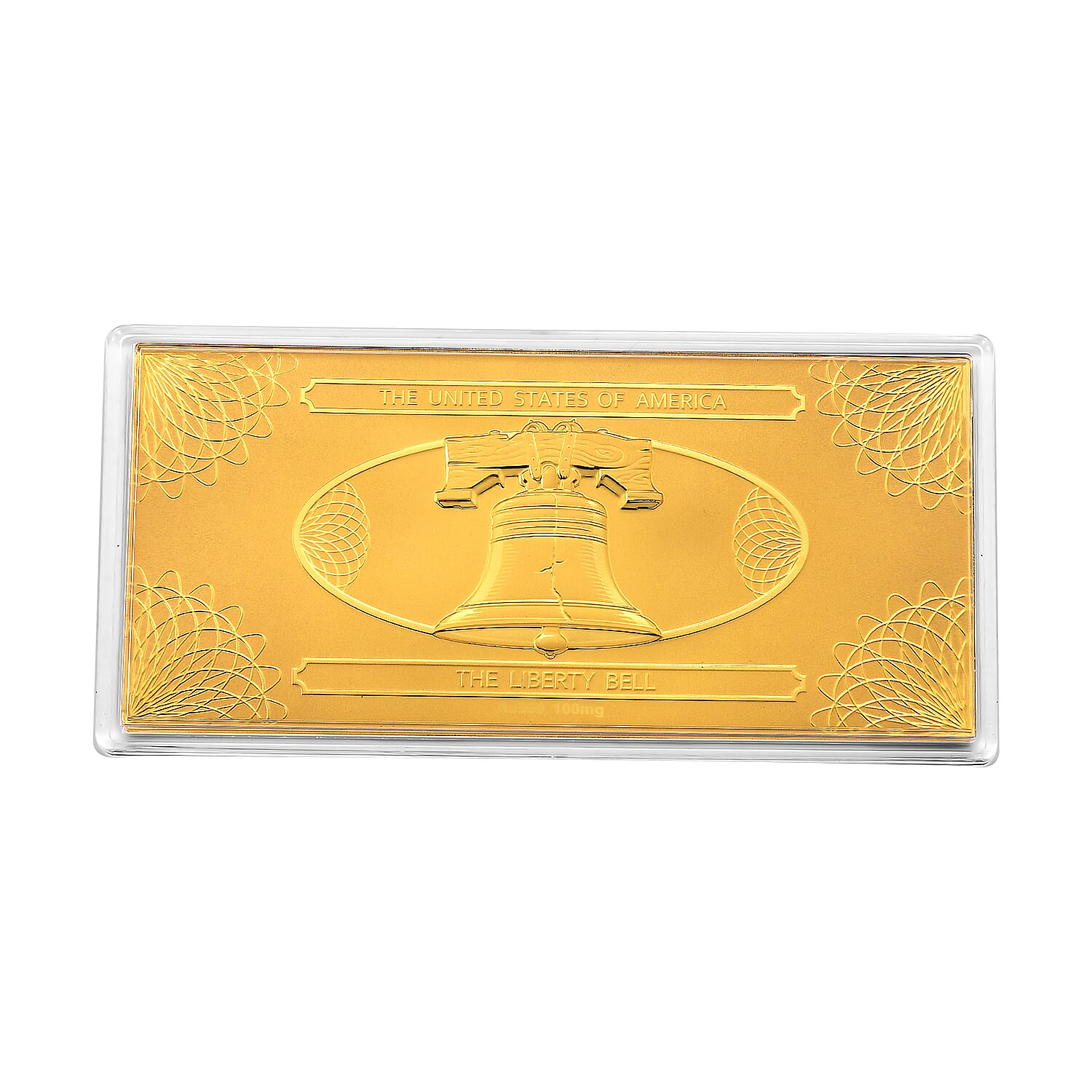24K Yellow Gold The United State of America - The Liberty Bell Embossed Sheet (155x75mm) 100mg