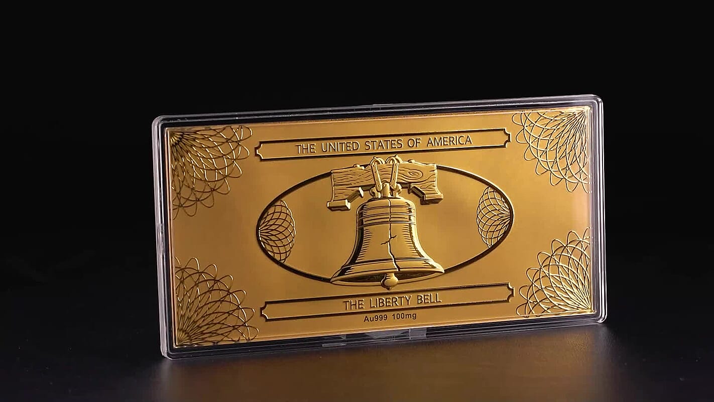 24K Yellow Gold The United State of America - The Liberty Bell Embossed Sheet (155x75mm) 100mg