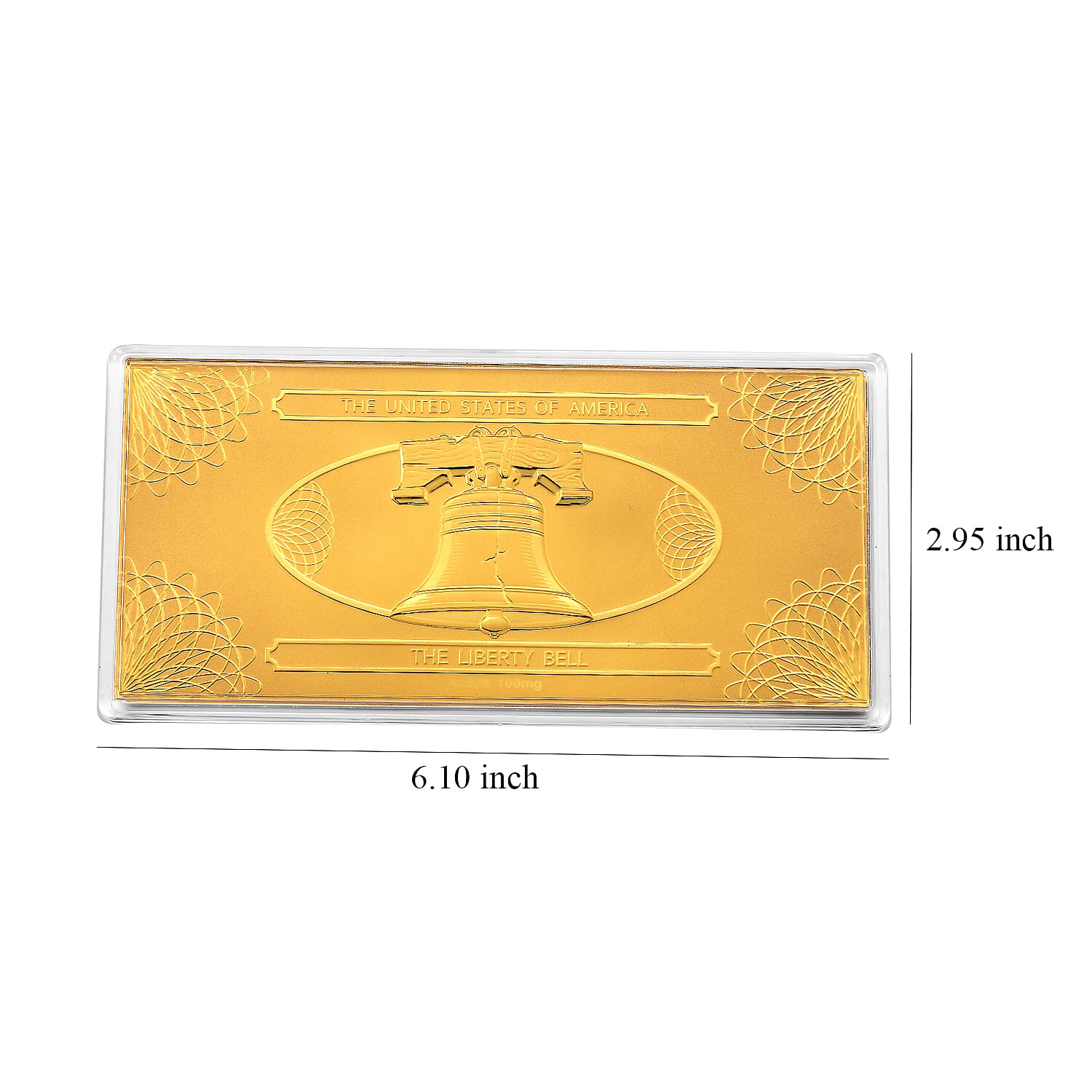 24K Yellow Gold The United State of America - The Liberty Bell Embossed Sheet (155x75mm) 100mg