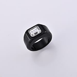 D'Joy Moissanite 52.50 ctw and Black Jade Band Men's Ring in Rhodium Over Sterling Silver (Size 10.0)