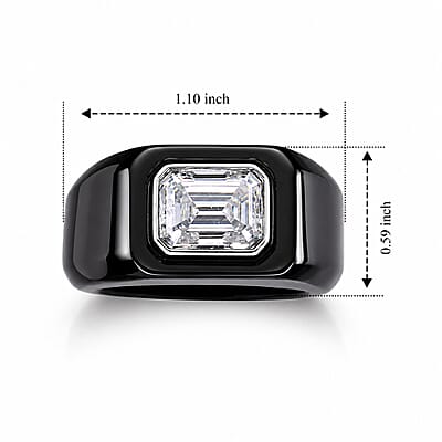 D'Joy Moissanite 52.50 ctw and Black Jade Band Men's Ring in Rhodium Over Sterling Silver (Size 10.0)