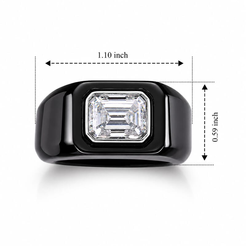 D'Joy Moissanite 52.50 ctw and Black Jade Band Men's Ring in Rhodium Over Sterling Silver (Size 10.0)