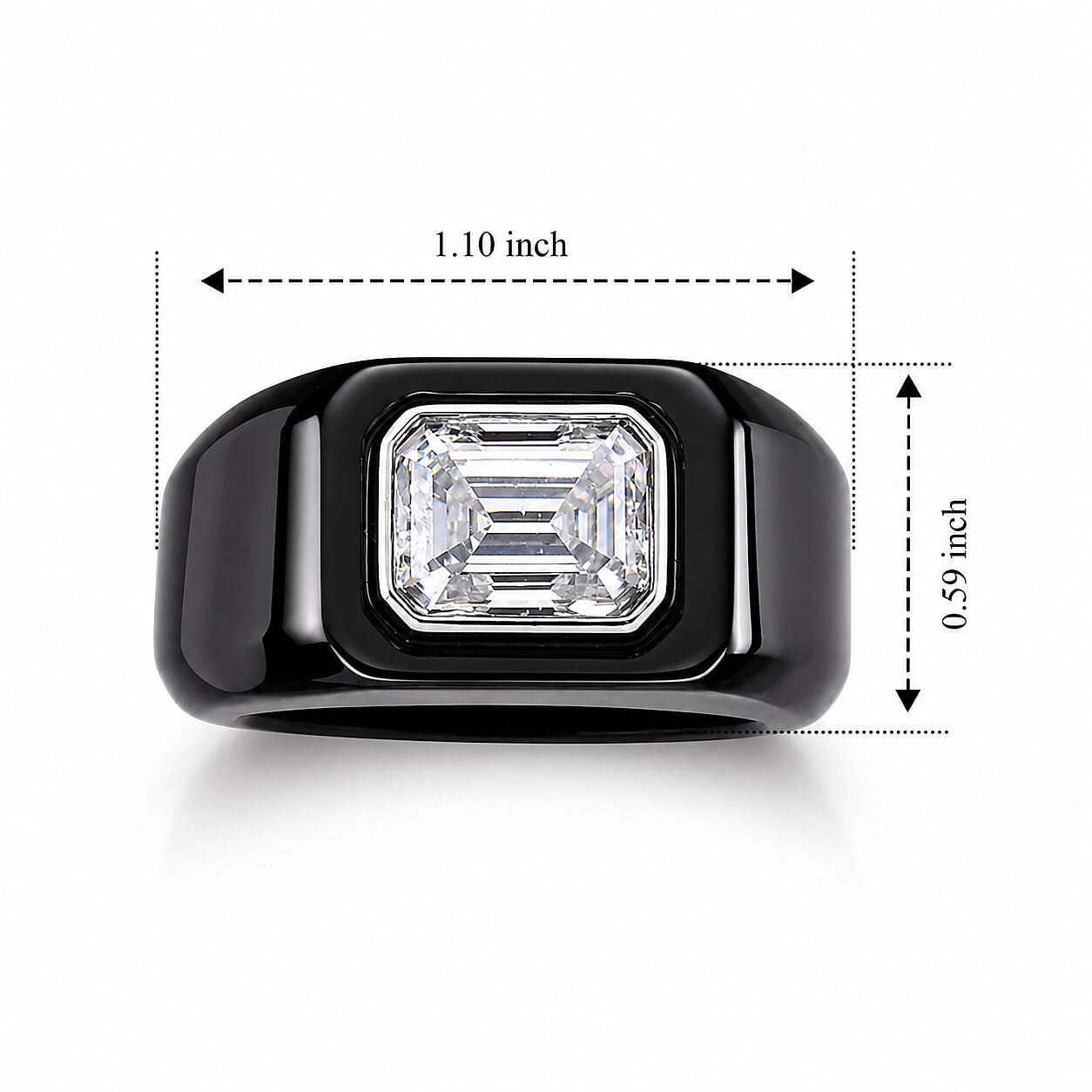 D'Joy Moissanite 52.50 ctw and Black Jade Band Men's Ring in Rhodium Over Sterling Silver (Size 9.0)
