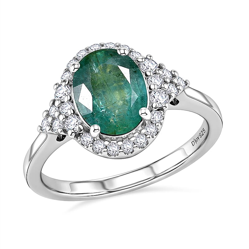 Certified & Appraised D'Joy Premium Kagem Zambian Emerald and Moissanite 2.10 ctw Ring in Rhodium Over Sterling Silver (Size 6.0)