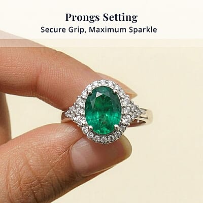Certified & Appraised D'Joy Premium Kagem Zambian Emerald and Moissanite 2.10 ctw Ring in Rhodium Over Sterling Silver (Size 6.0)