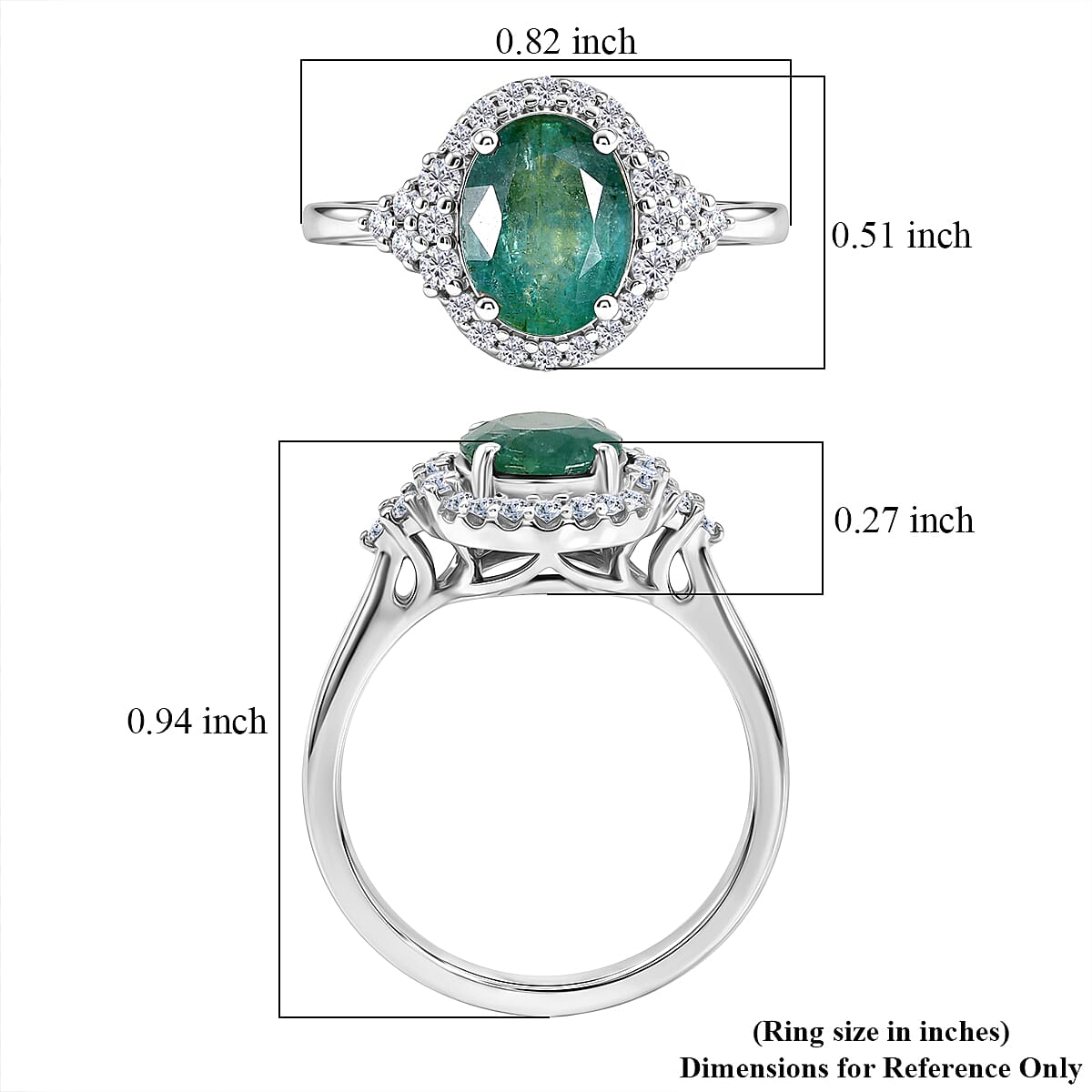 Certified & Appraised D'Joy Premium Kagem Zambian Emerald and Moissanite 2.10 ctw Ring in Rhodium Over Sterling Silver (Size 6.0) image number 5