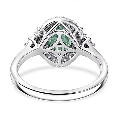 Certified & Appraised D'Joy Premium Kagem Zambian Emerald and Moissanite 2.10 ctw Ring in Rhodium Over Sterling Silver (Size 6.0)