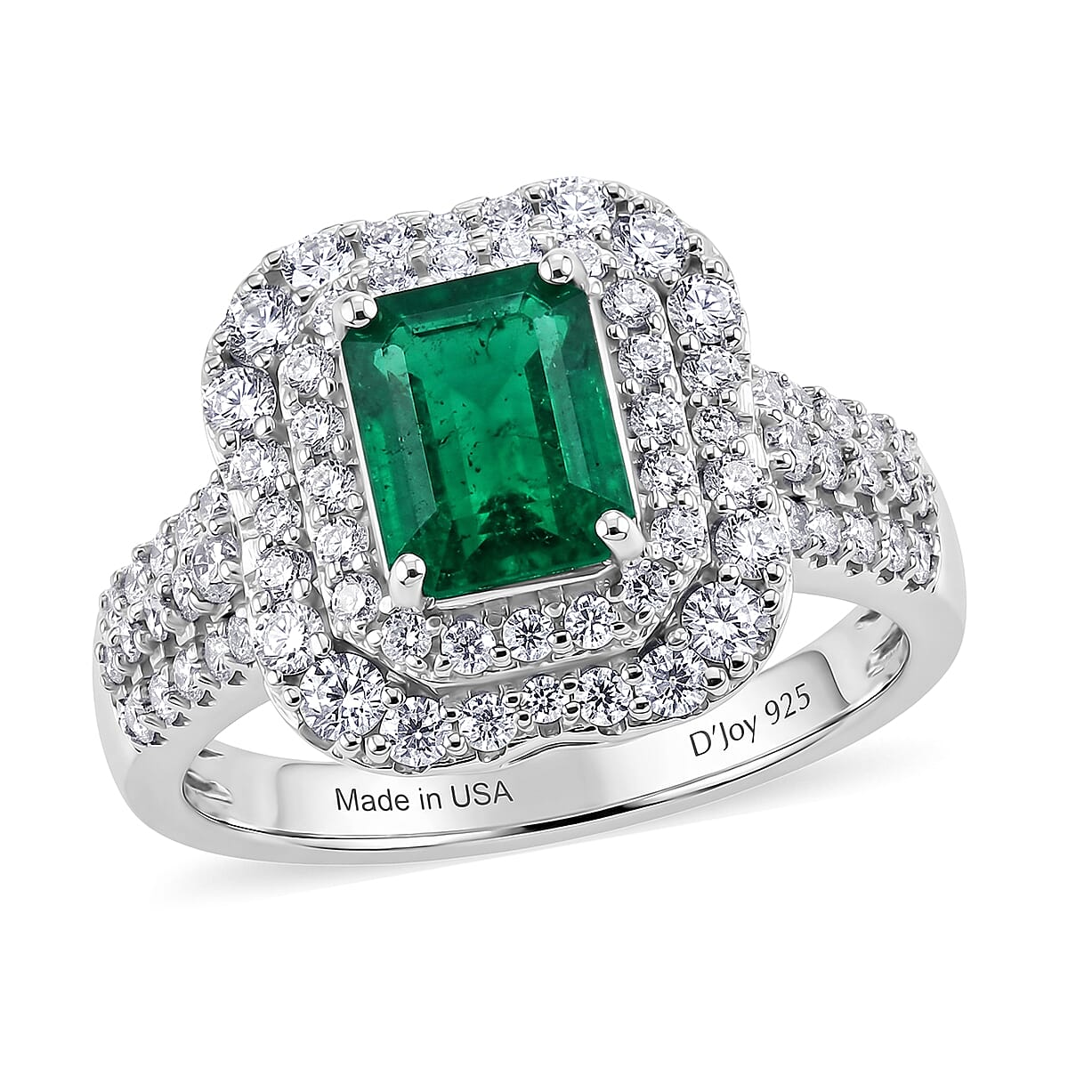 Certified & Appraised D'Joy Premium Kagem Zambian Emerald and Moissanite 2.50 ctw Ring in Rhodium Over Sterling Silver (Size 6.0)