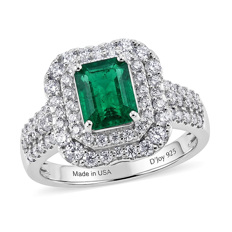 Certified & Appraised D'Joy Premium Kagem Zambian Emerald and Moissanite 2.50 ctw Ring in Rhodium Over Sterling Silver (Size 6.0)