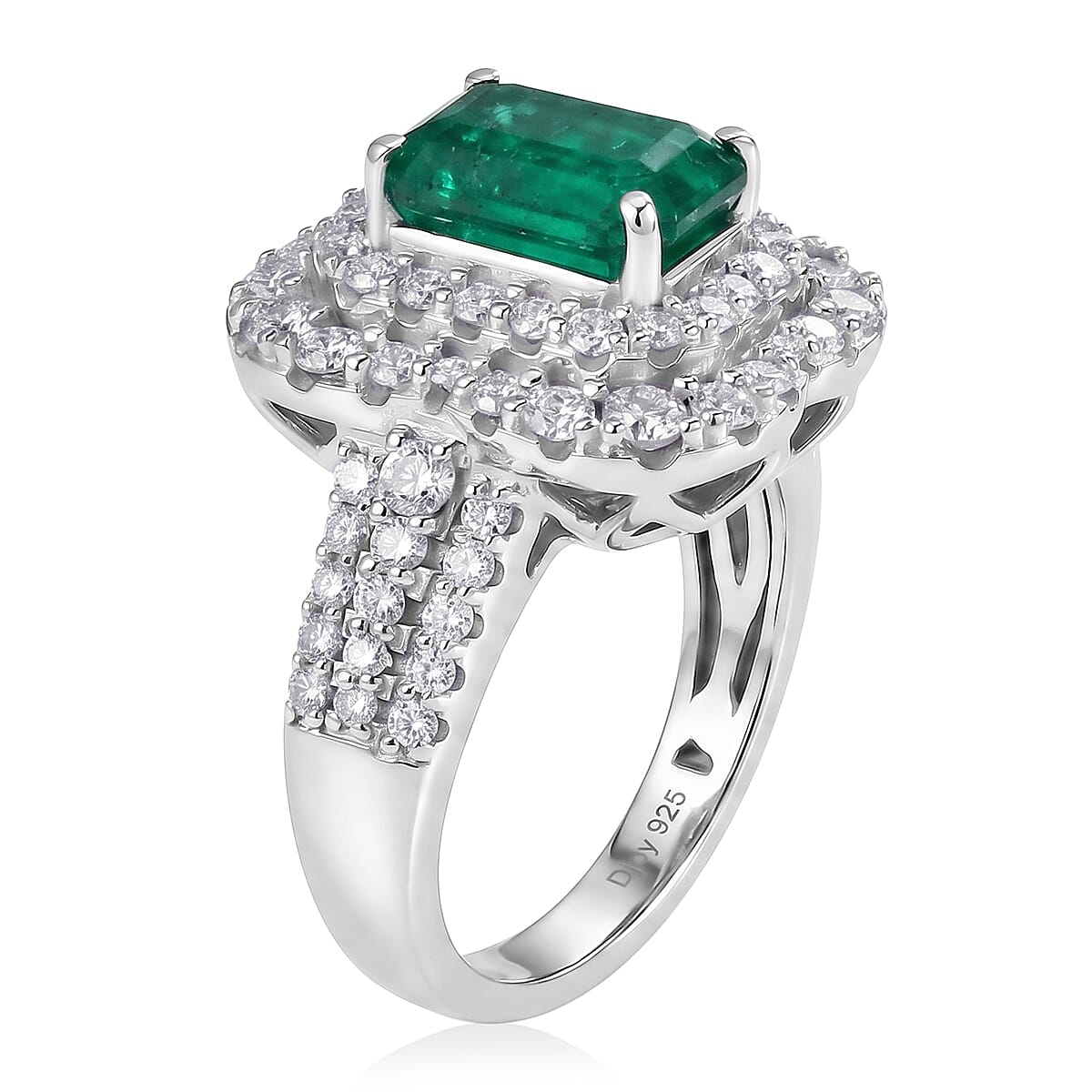 Certified & Appraised D'Joy Premium Kagem Zambian Emerald and Moissanite 2.50 ctw Ring in Rhodium Over Sterling Silver (Size 6.0)