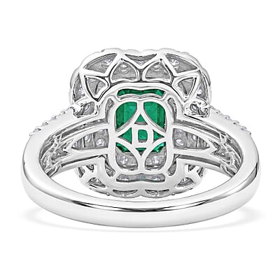 Certified & Appraised D'Joy Premium Kagem Zambian Emerald and Moissanite 2.50 ctw Ring in Rhodium Over Sterling Silver (Size 6.0)