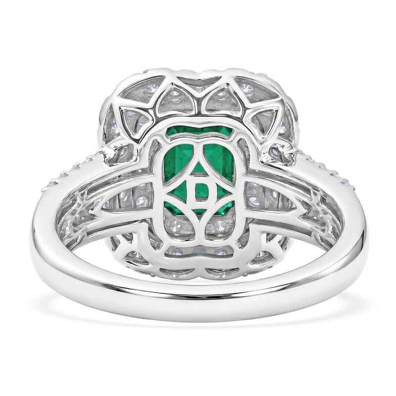 Doorbuster Certified & Appraised D'Joy Premium Kagem Zambian Emerald and Moissanite 2.50 ctw Ring in Rhodium Over Sterling Silver (Size 6.0)