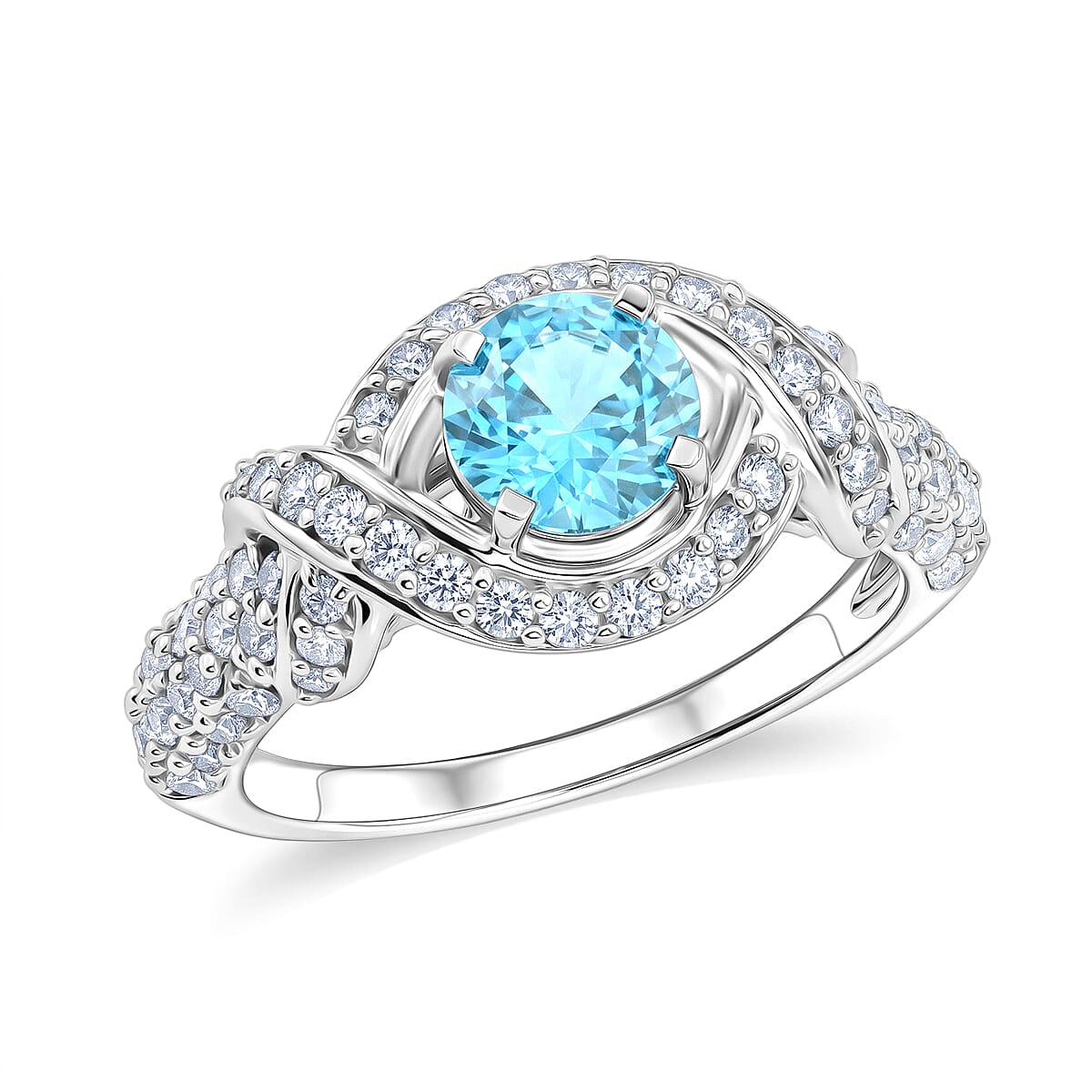 Blue Topaz and Simulated Diamond 1.65 ctw Ring in Sterling Silver (Size 7.0)