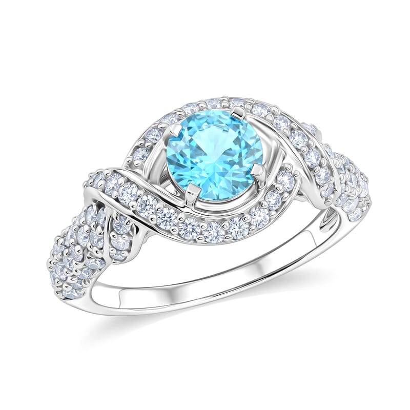 Blue Topaz and Simulated Diamond 1.65 ctw Ring in Sterling Silver (Size 7.0)