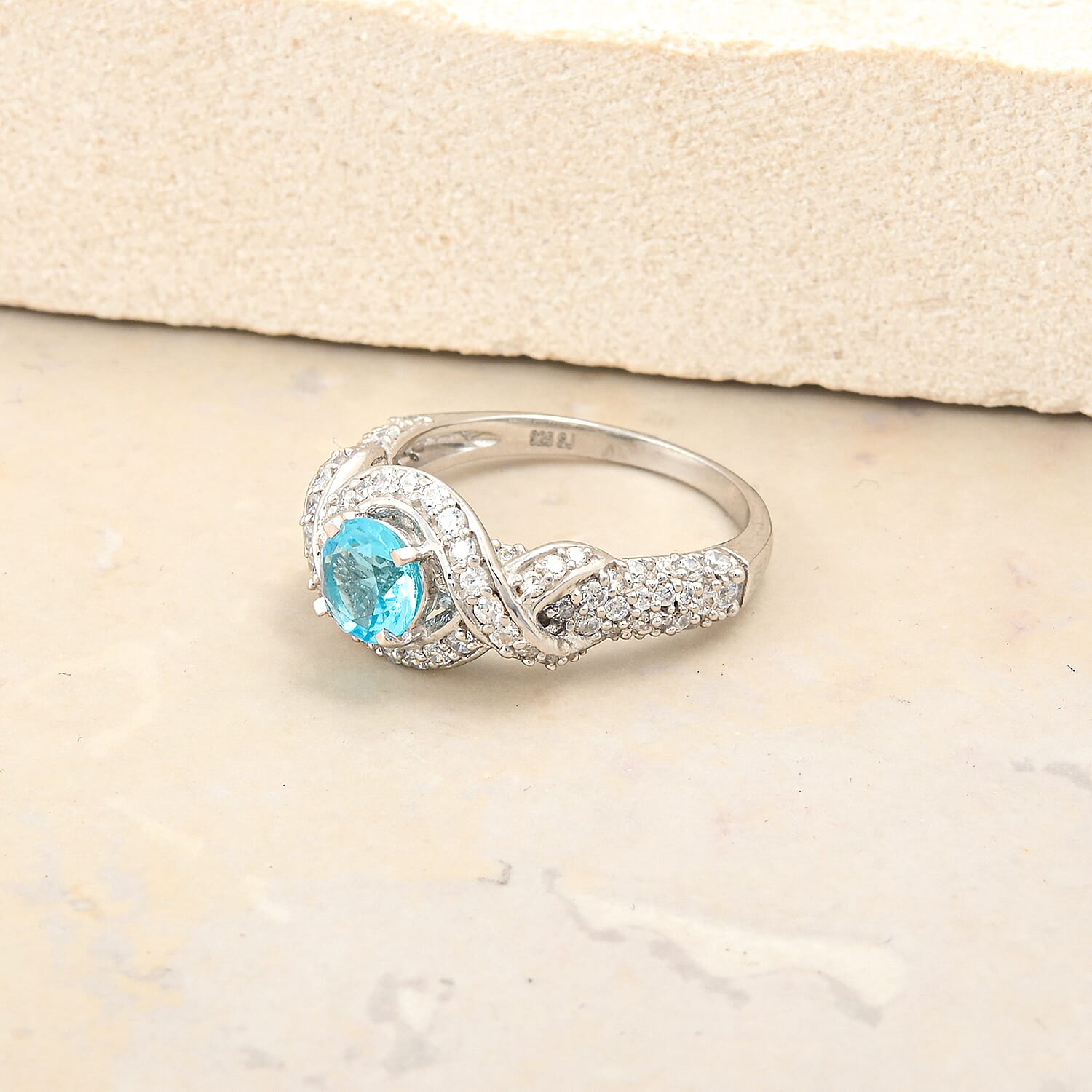 Blue Topaz and Simulated Diamond 1.65 ctw Ring in Sterling Silver (Size 7.0)