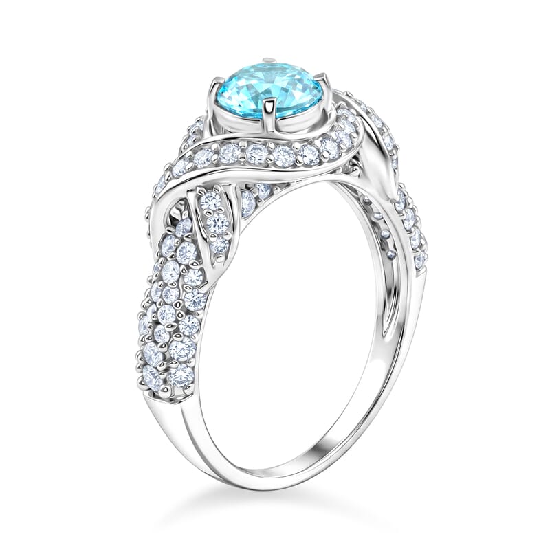 Blue Topaz and Simulated Diamond 1.65 ctw Ring in Sterling Silver (Size 7.0)