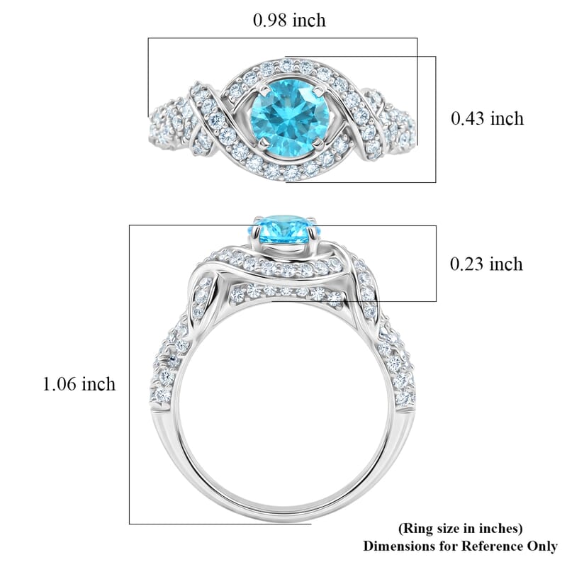 Blue Topaz and Simulated Diamond 1.65 ctw Ring in Sterling Silver (Size 7.0)