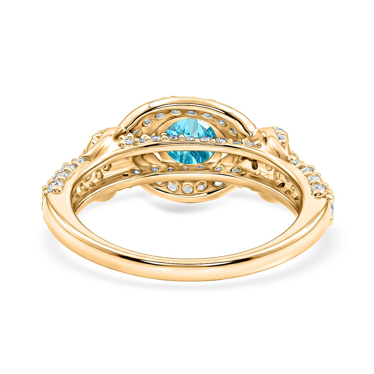 Blue Topaz and Simulated Diamond 1.65 ctw Ring in 14K YG Over Sterling Silver (Size 6.0)