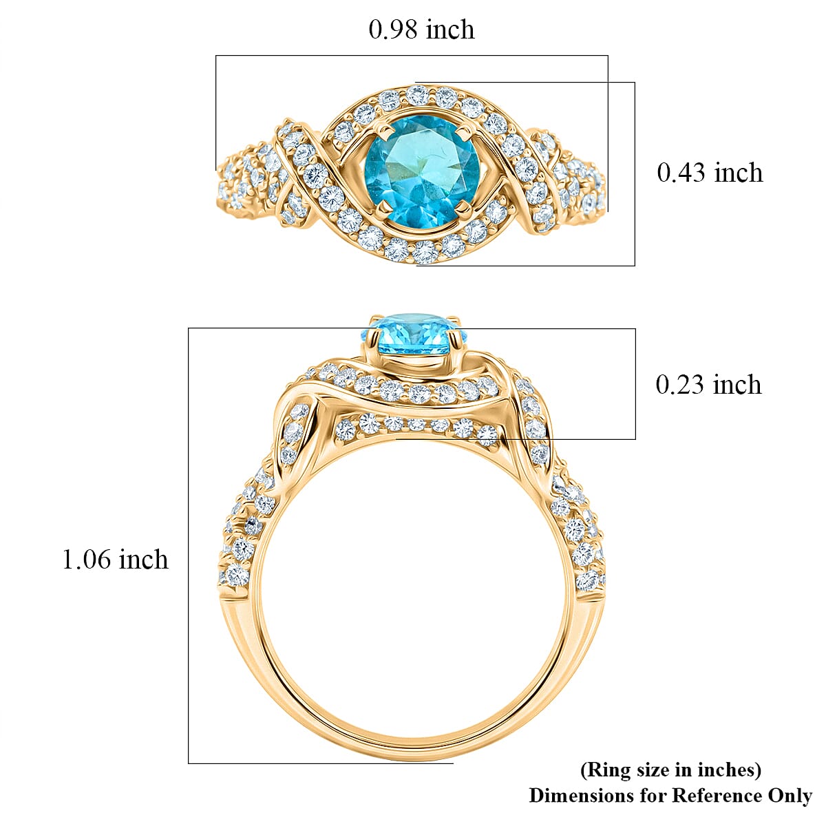 Blue Topaz and Simulated Diamond 1.65 ctw Ring in 14K YG Over Sterling Silver (Size 6.0)