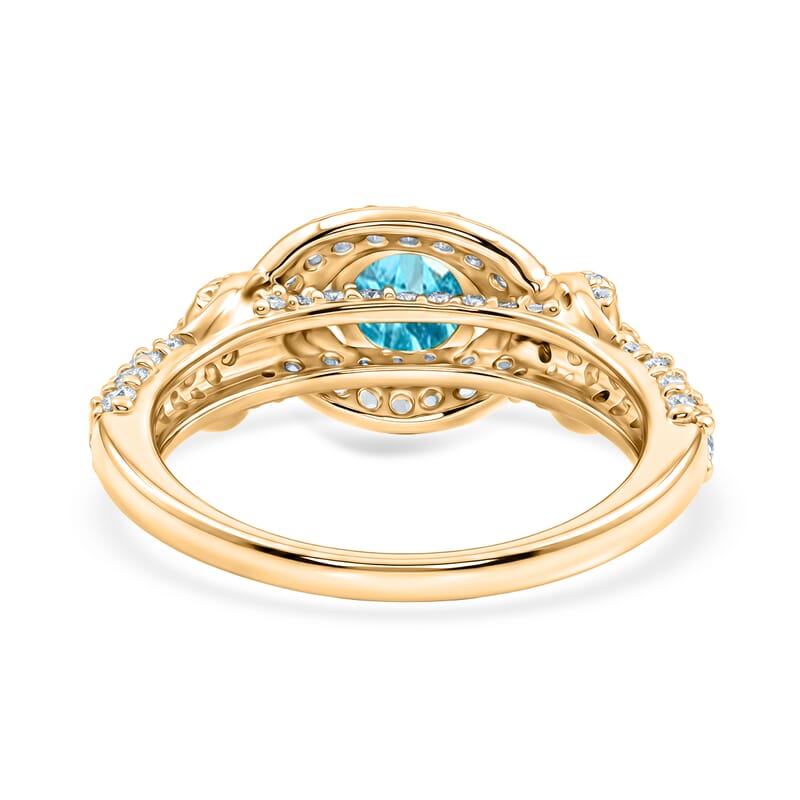 Blue Topaz and Simulated Diamond 1.65 ctw Ring in 14K YG Over Sterling Silver (Size 7.0)
