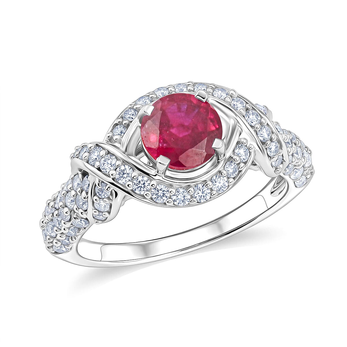 Ruby and Simulated Diamond 1.65 ctw Ring in Sterling Silver (Size 7.0)