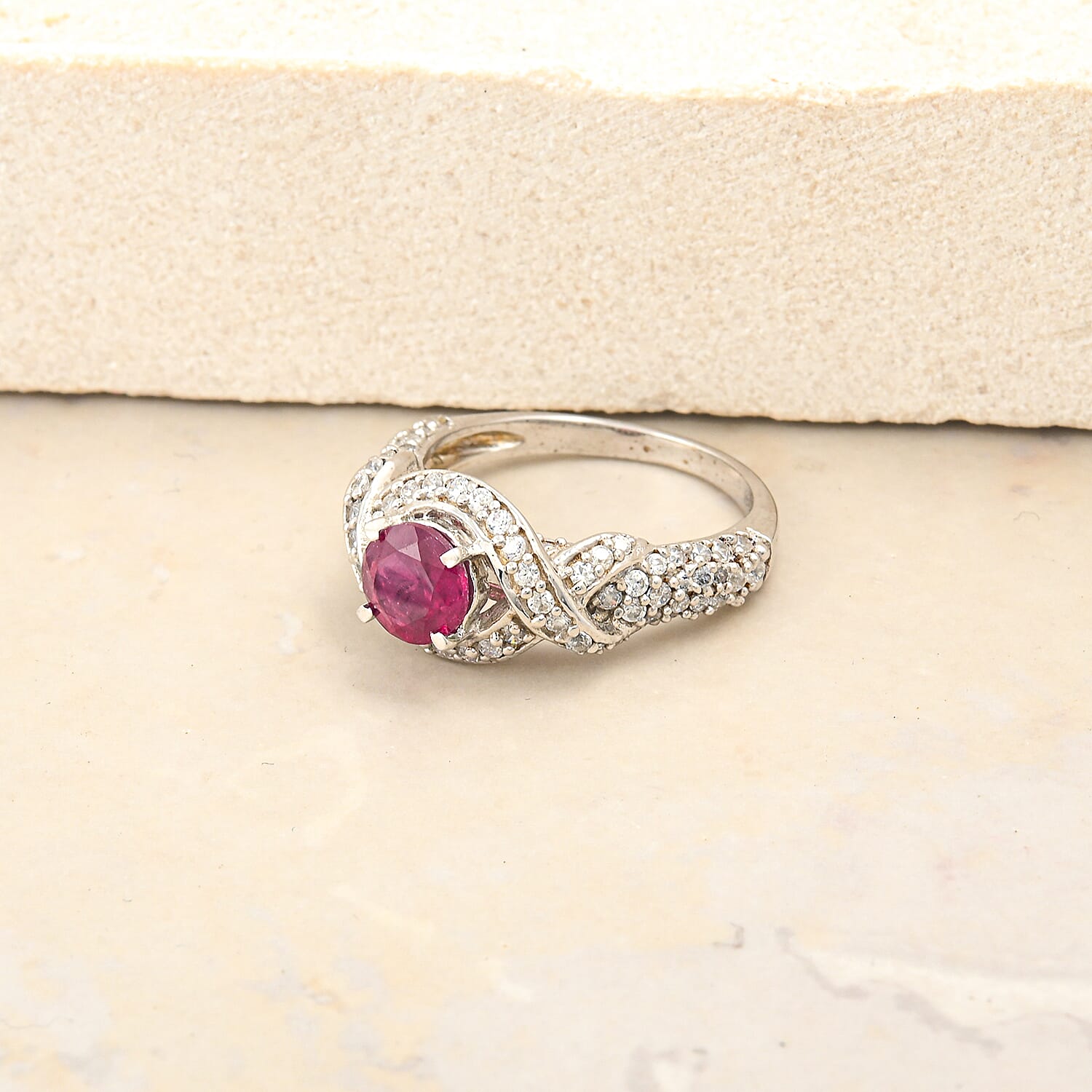 Ruby and Simulated Diamond 1.65 ctw Ring in Sterling Silver (Size 7.0)