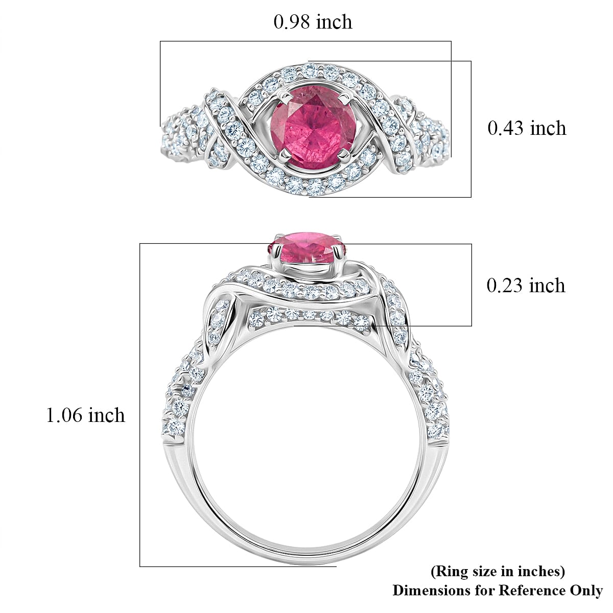 Ruby and Simulated Diamond 1.65 ctw Ring in Sterling Silver (Size 7.0)