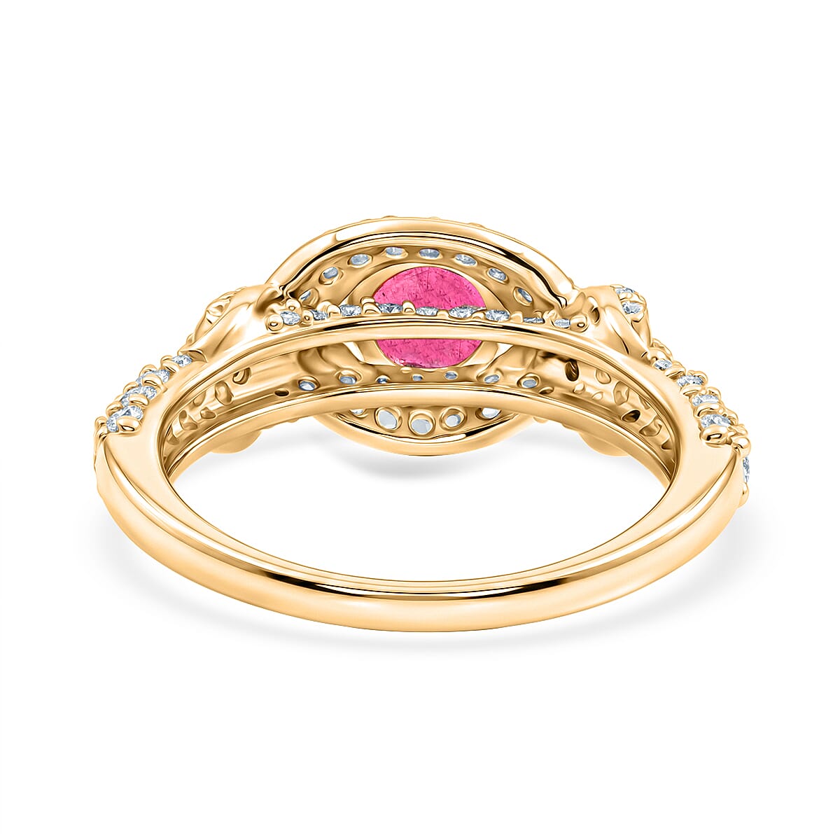 Ruby and Simulated Diamond 1.65 ctw Ring in 14K YG Over Sterling Silver (Size 7.0)