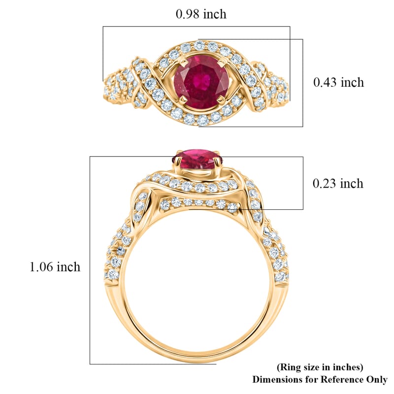 Ruby and Simulated Diamond 1.65 ctw Ring in 14K YG Over Sterling Silver (Size 7.0)