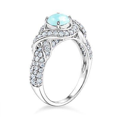 Larimar and Simulated Diamond 1.65 ctw Ring in Sterling Silver (Size 6.0)
