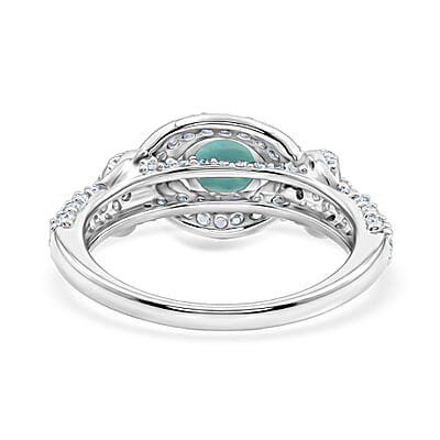 Larimar and Simulated Diamond 1.65 ctw Ring in Sterling Silver (Size 6.0)