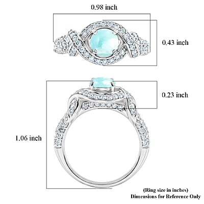 Larimar and Simulated Diamond 1.65 ctw Ring in Sterling Silver (Size 6.0)