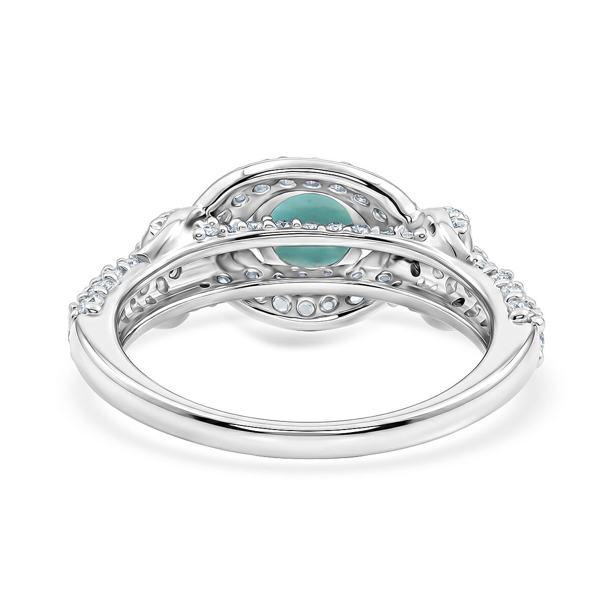 Larimar and Simulated Diamond 1.65 ctw Ring in Sterling Silver (Size 7.0)