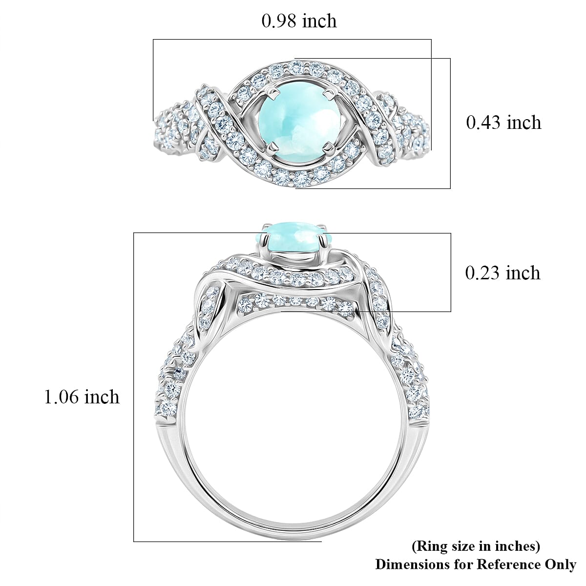 Larimar and Simulated Diamond 1.65 ctw Ring in Sterling Silver (Size 7.0)