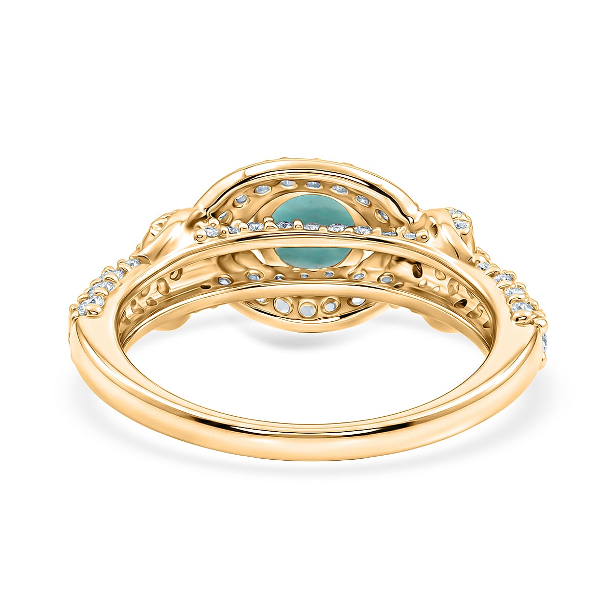 Larimar and Simulated Diamond 1.65 ctw Ring in 14K YG Over Sterling Silver (Size 7.0)