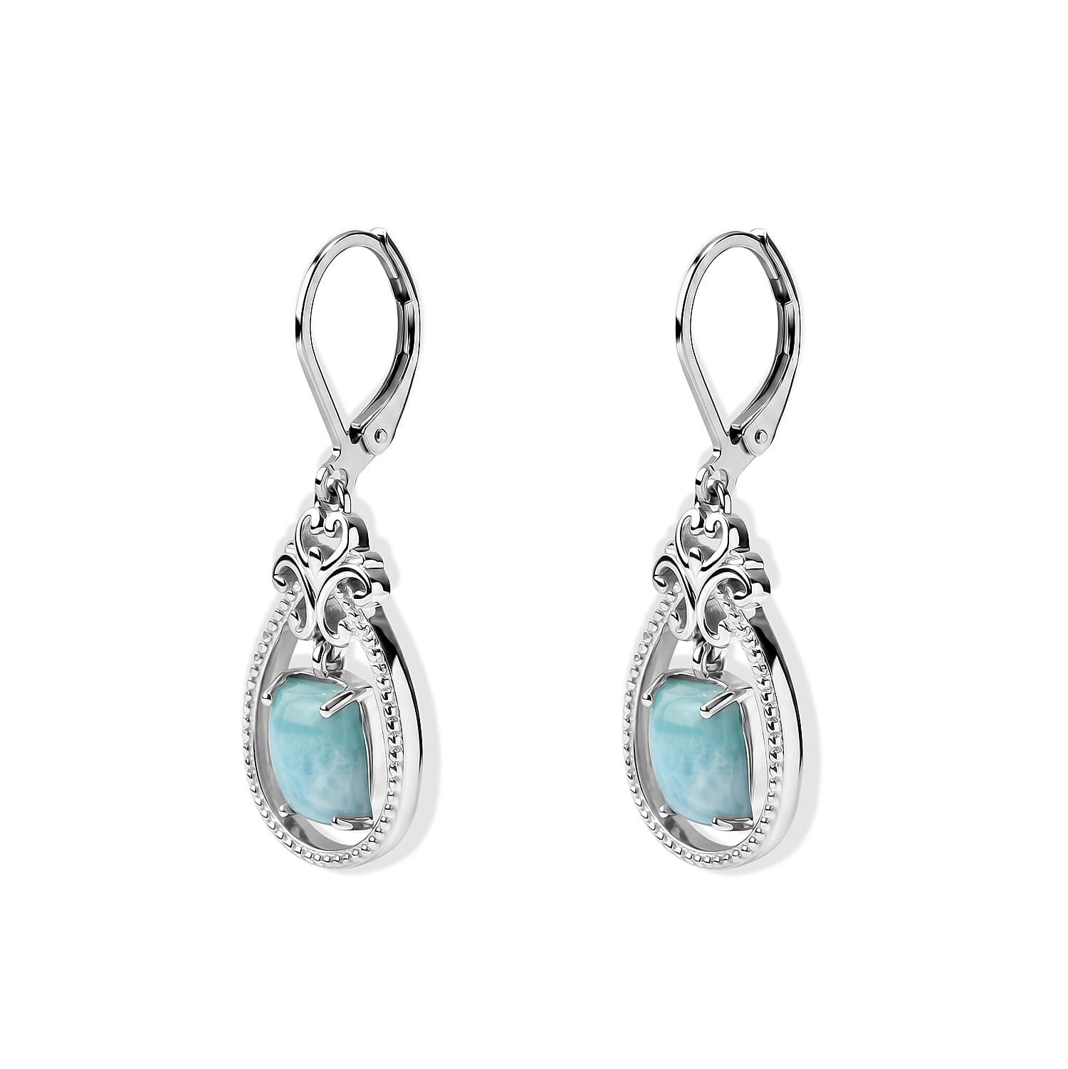 EverTrue Larimar 3.80 ctw Earrings in Platinum Bond