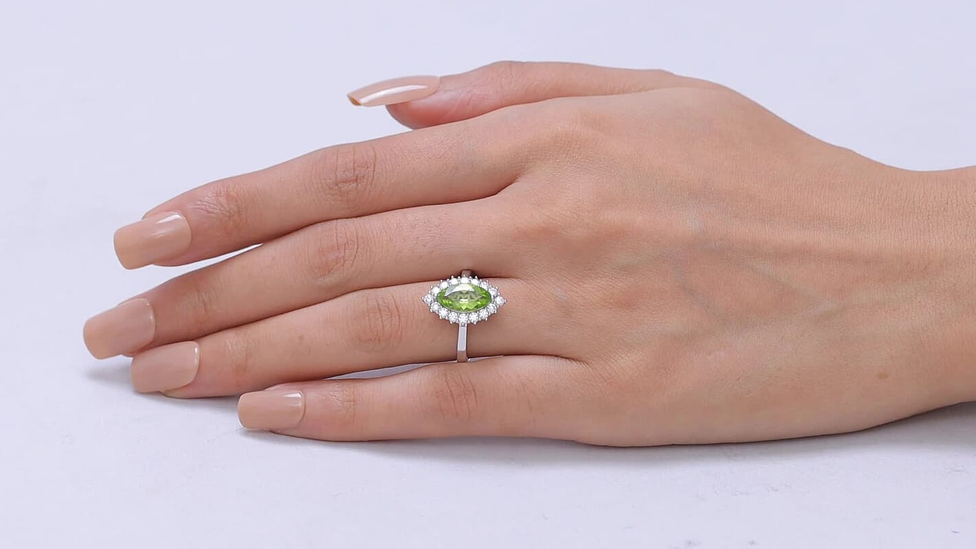 EverTrue Hebei Peridot, Moissanite Ring in Platinum Bond (Size 10.0) 2.50 ctw