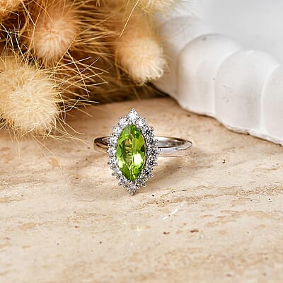 EverTrue Hebei Peridot and Moissanite 2.50 ctw Shine Sunshadow Ring in Platinum Bond (Size 5.0)