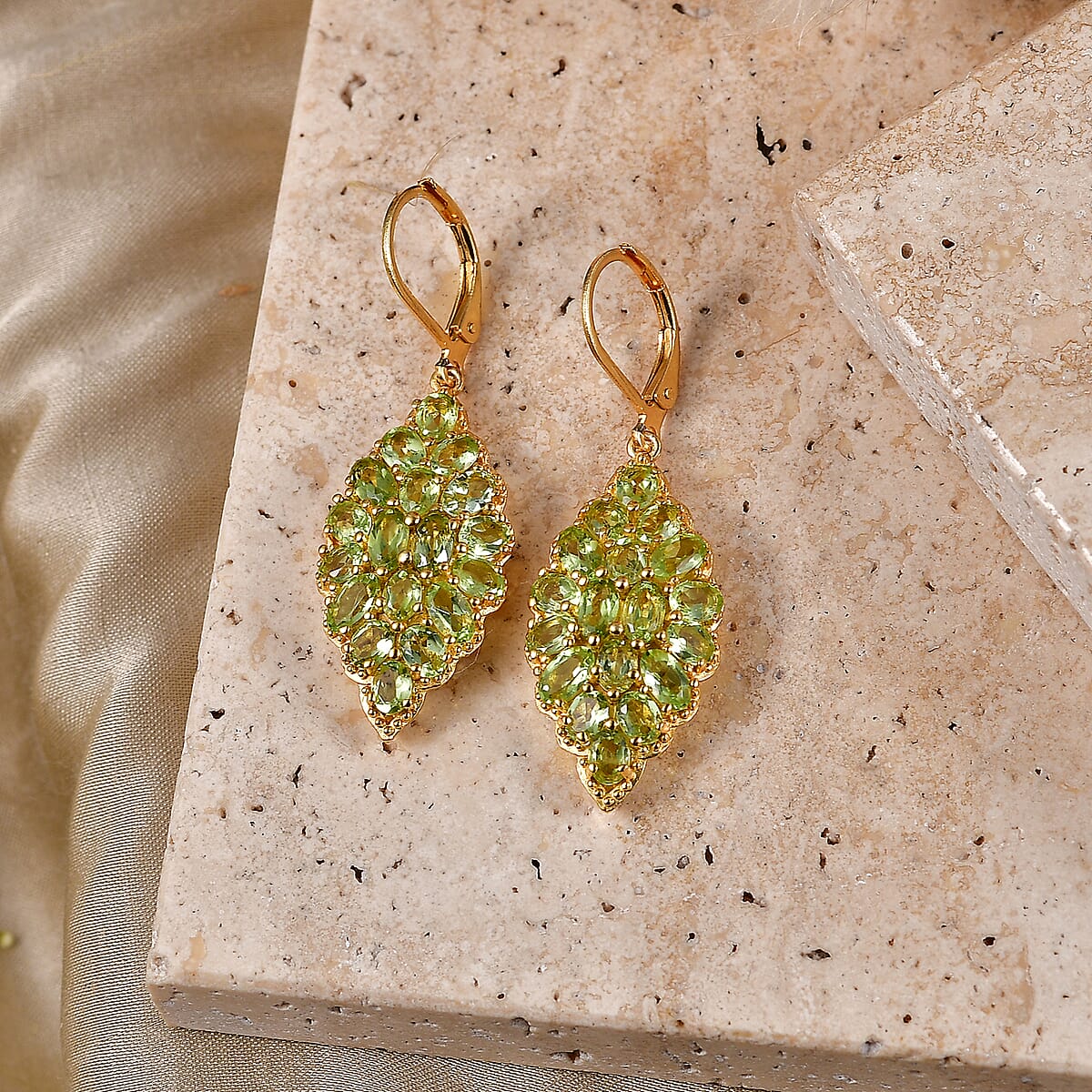 EverTrue Hebei Peridot 7.25 ctw Garden Flame Earrings in 18K YG Plated image number 1