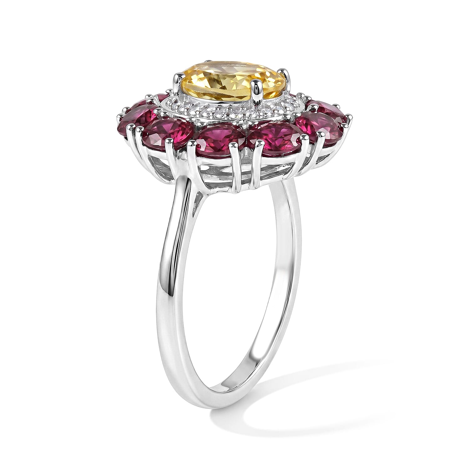 D'Joy Brazilian Sunfire Beryl and Multi Gemstone 3.50 ctw Ring in Platinum Over Sterling Silver (Size 5.0)