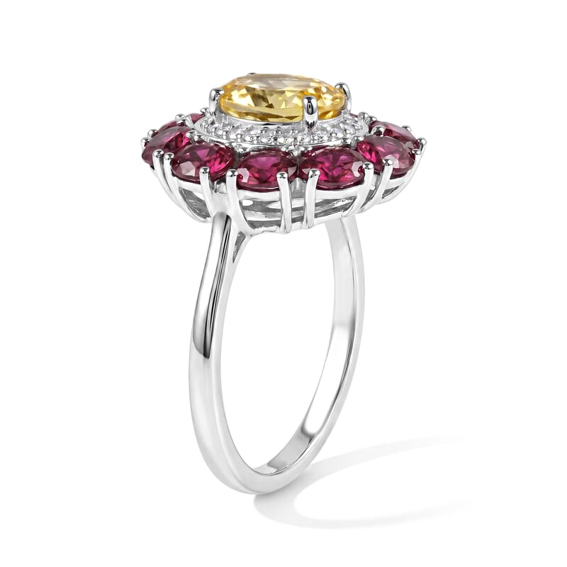 D'Joy Brazilian Sunfire Beryl and Multi Gemstone 3.50 ctw Ring in Platinum Over Sterling Silver (Size 5.0)