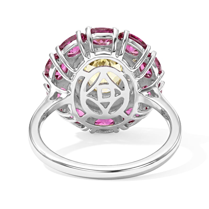D'Joy Brazilian Sunfire Beryl and Multi Gemstone 3.50 ctw Ring in Platinum Over Sterling Silver (Size 5.0)