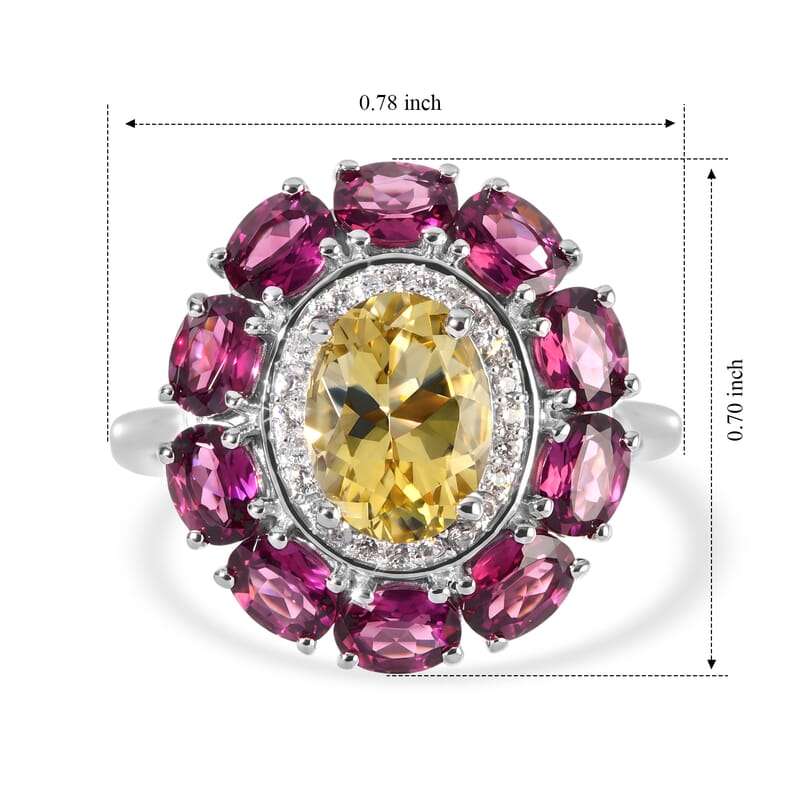 D'Joy Brazilian Sunfire Beryl and Multi Gemstone 3.50 ctw Ring in Platinum Over Sterling Silver (Size 5.0)