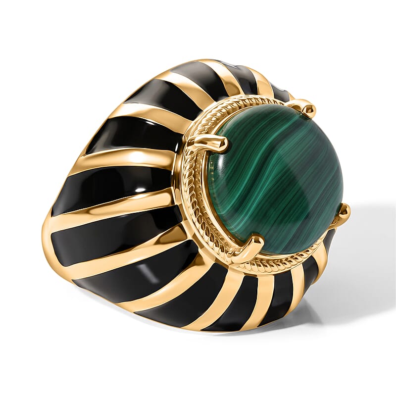 EverTrue African Malachite 11.60 ctw Men's Ring in 18K YG Plated (Size 10.0)