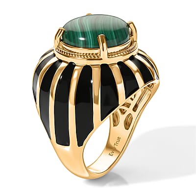 EverTrue African Malachite 11.60 ctw Men's Ring in 18K YG Plated (Size 10.0)
