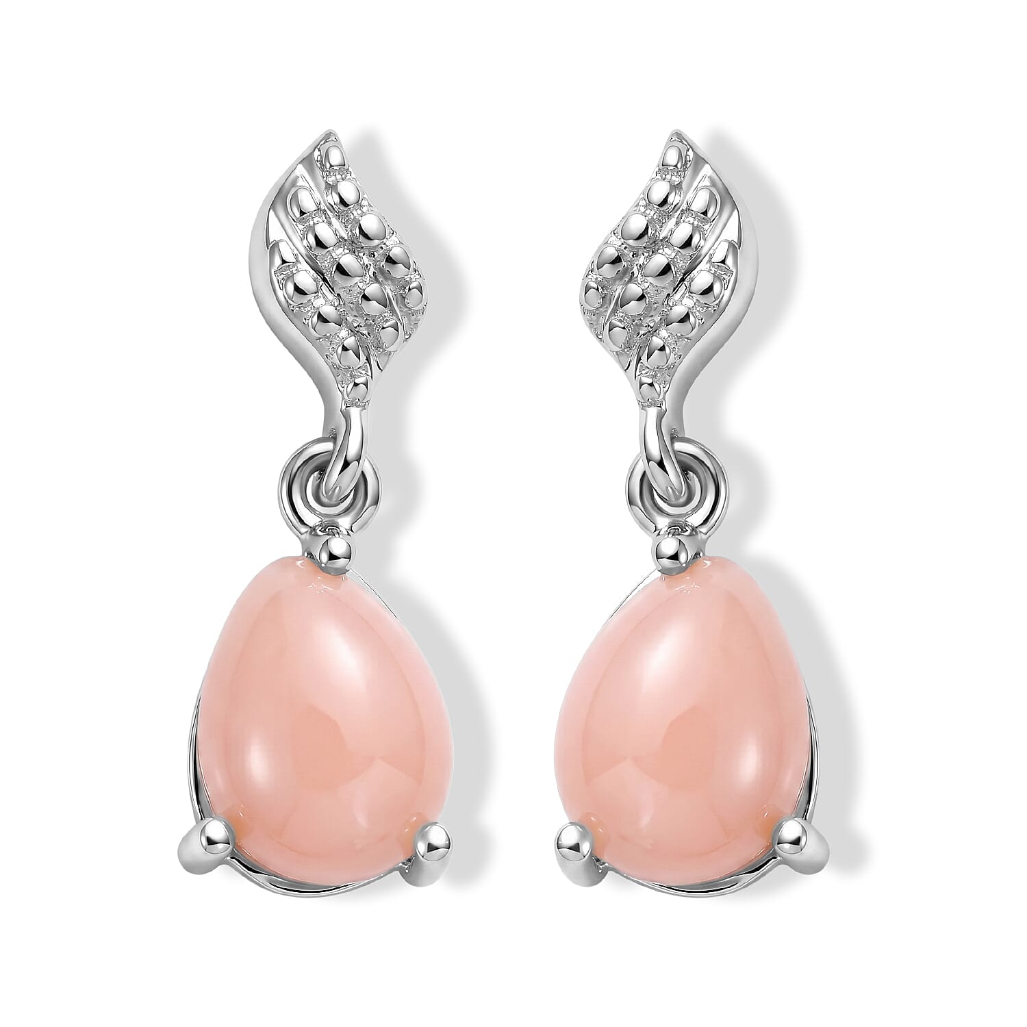 EverTrue Peruvian Pink Opal 1.90 ctw Dangling Earrings in Platinum Bond