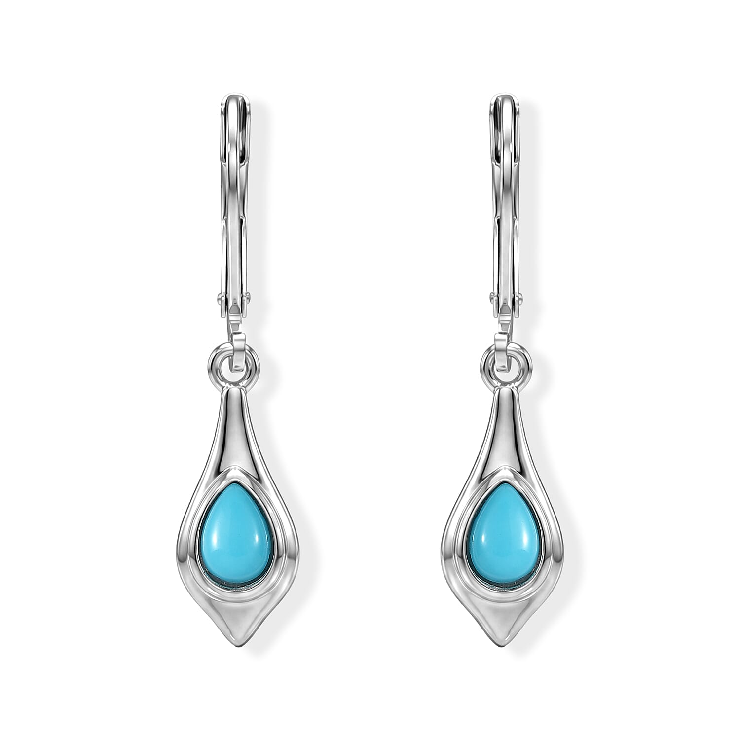 EverTrue Sleeping Beauty Turquoise 0.80 ctw Lever Back Earrings in Platinum Bond