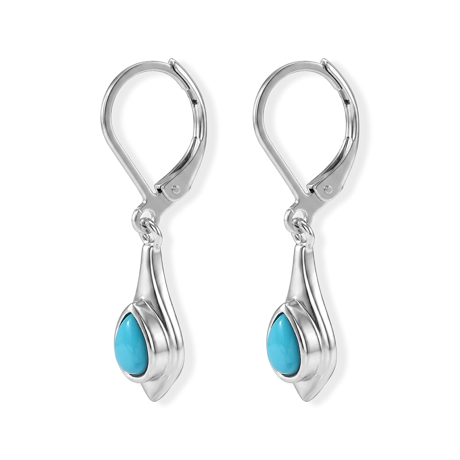 EverTrue Sleeping Beauty Turquoise 0.80 ctw Lever Back Earrings in Platinum Bond
